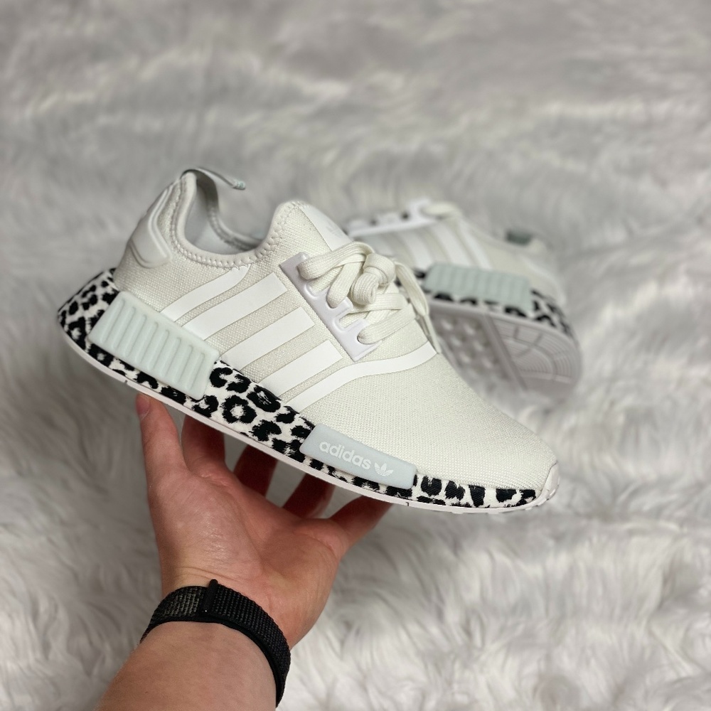 Adidas NMD R1 Womens Running Shoes White Black Leopard Print GZ1623 NEW Multi Sz